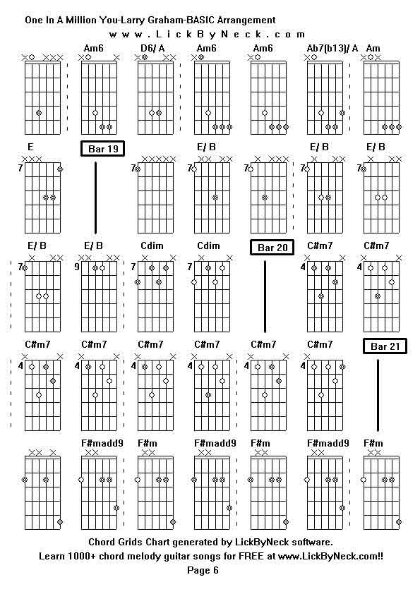 Chord Grids Chart of chord melody fingerstyle guitar song-One In A Million You-Larry Graham-BASIC Arrangement,generated by LickByNeck software.